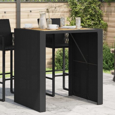 Garden Bar Table with Acacia Wood Top Black 105x80x110 cm Poly Rattan vidaXL