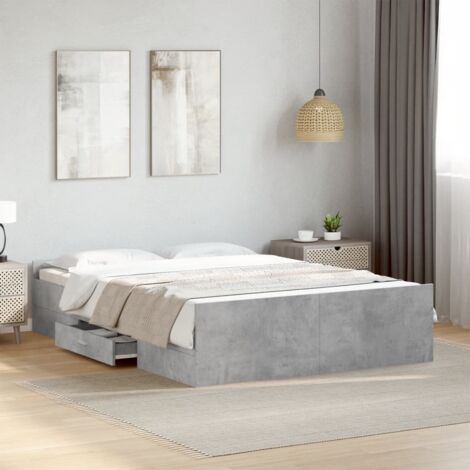 Bed Frame with Drawers without Mattress Concrete Grey 135x190 cm Double vidaXL (1/5)