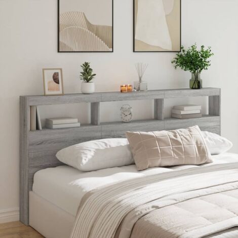 Headboard Cabinet with LED Grey Sonoma 200x17x102 cm vidaXL