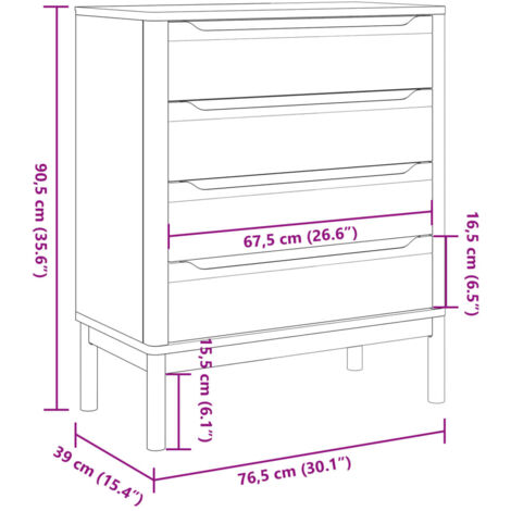 Chest of Drawers FLORO White Solid Wood Pine vidaXL