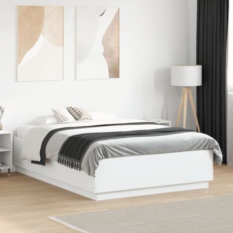 Bed Frame with LED without Mattress White 135x190 cm Double vidaXL (1/5)