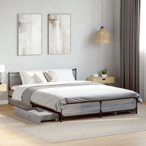 Bed Frame with Drawers without Mattress Grey Sonoma 135x190 cm Double vidaXL (1/5)