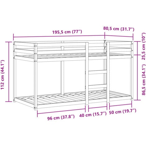 Bunk Bed without Mattress White&Black 75x190 cm Small Single Solid Wood Pine vidaXL