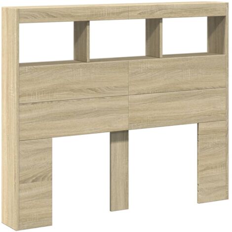 Headboard Cabinet with LED Sonoma Oak 120x17x102 cm vidaXL