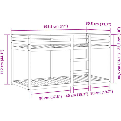 Bunk Bed without Mattress Pink 75x190 cm Small Single Solid Wood Pine vidaXL