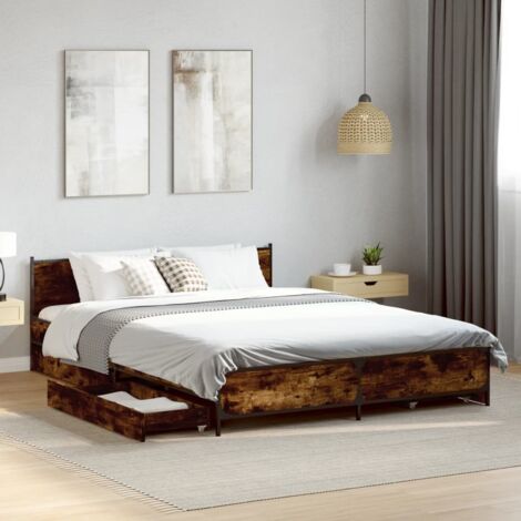Bed Frame with Drawers without Mattress Smoked Oak 135x190 cm Double vidaXL