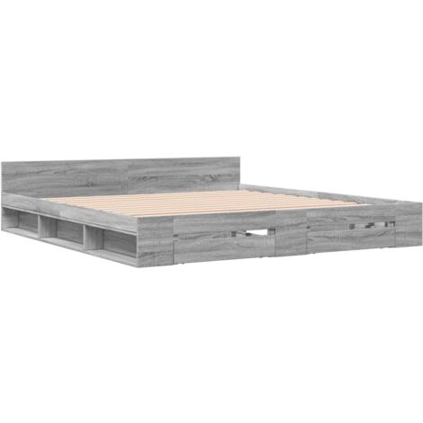 Bed Frame with Drawers without Mattress Grey Sonoma 180x200 cm Super King vidaXL
