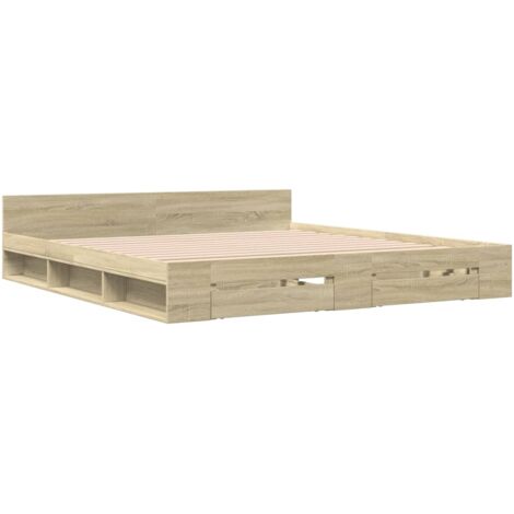 Bed Frame with Drawers without Mattress Sonoma Oak 180x200 cm Super King vidaXL