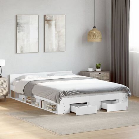 Bed Frame with Drawers without Mattress White 160x200 cm vidaXL (1/5)