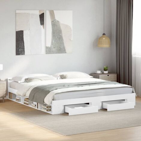 Bed Frame with Drawers without Mattress White 200x200 cm vidaXL