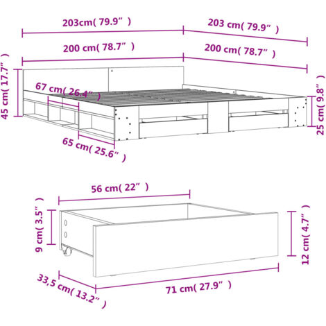 Bed Frame with Drawers without Mattress White 200x200 cm vidaXL