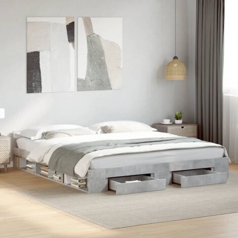 Bed Frame with Drawers without Mattress Concrete Grey 200x200 cm vidaXL