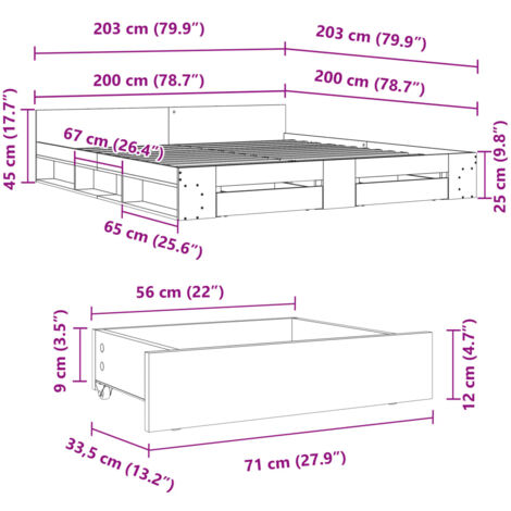 Bed Frame with Drawers without Mattress Concrete Grey 200x200 cm vidaXL