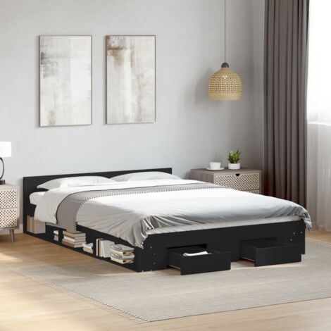 Bed Frame with Drawers without Mattress Black 140x200 cm vidaXL