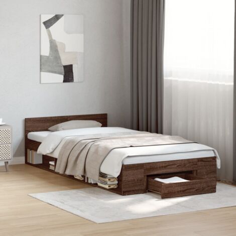 Bed Frame with Drawer without Mattress Brown Oak 75x190 cm Small Single vidaXL