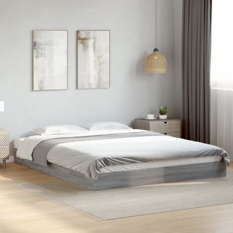 Bed Frame without Mattress Grey Sonoma 160x200 cm Engineered Wood vidaXL (1/5)