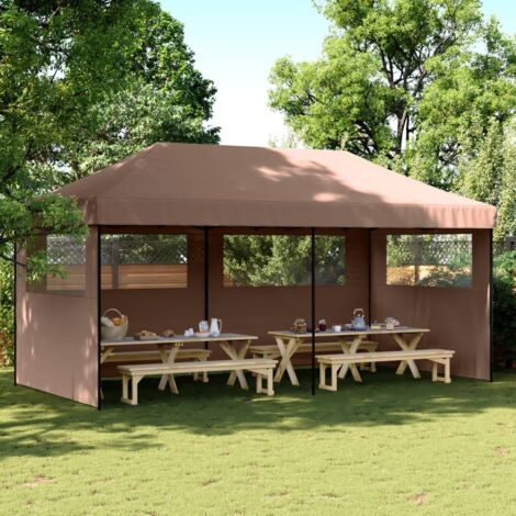 Foldable Party Tent Pop-Up with 3 Sidewalls Brown vidaXL