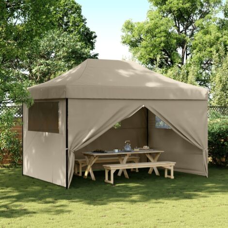 Foldable Party Tent Pop-Up with 4 Sidewalls Taupe vidaXL