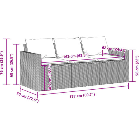 Garden Sofa with Cushions 3-Seater Black Poly Rattan vidaXL