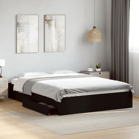 Bed Frame with Drawers without Mattress Black 150x200 cm King Size vidaXL