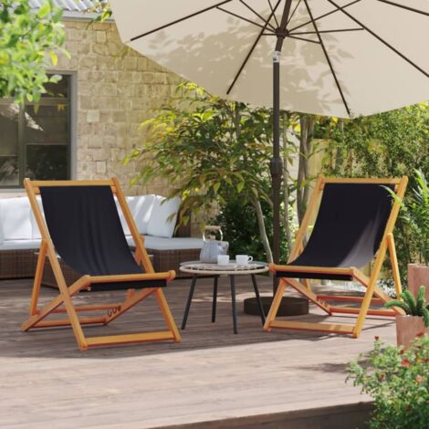 Folding Beach Chairs 2 pcs Black Fabric vidaXL