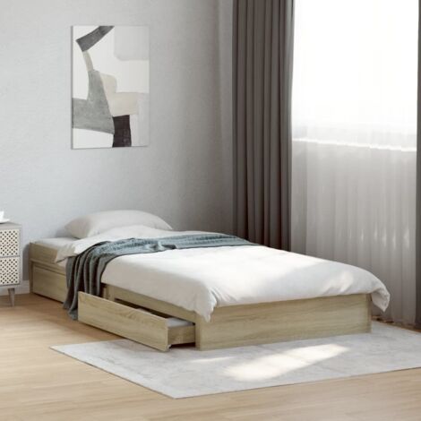 Bed Frame with Drawers without Mattress Sonoma Oak 90x190 cm Single vidaXL
