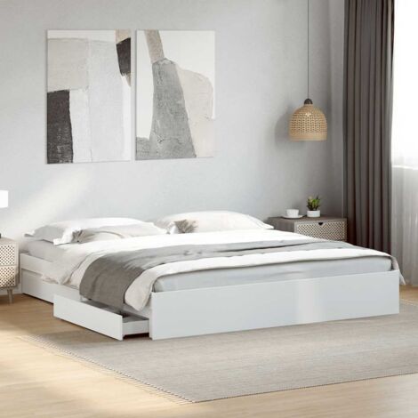 Bed Frame with Drawers without Mattress White 180x200 cm Super King vidaXL