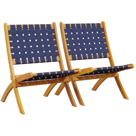 Folding Garden Chairs 2 pcs Dark Blue Solid Wood Acacia and Fabric vidaXL