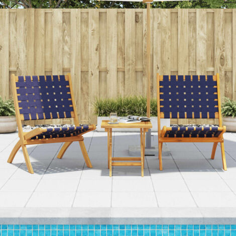 Folding Garden Chairs 2 pcs Dark Blue Solid Wood Acacia and Fabric vidaXL