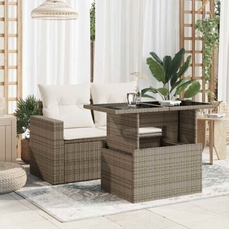 Garden Table with Glass Top Grey 100x55x73 cm Poly Rattan vidaXL