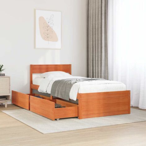 Bed Frame without Mattress Wax Brown 90x190 cm Single Solid Wood Pine vidaXL