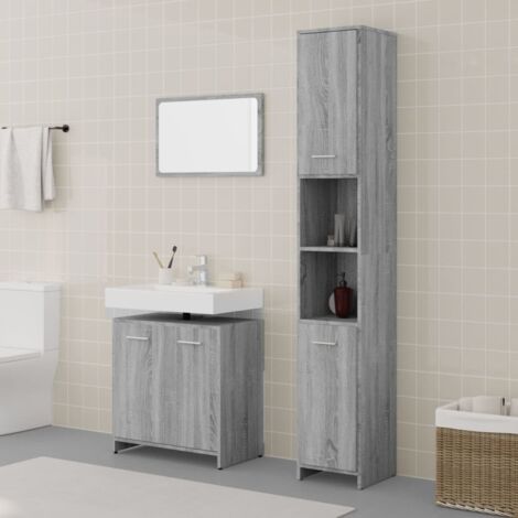 3 Piece Bathroom Furniture Set Grey Sonoma Engineered Wood vidaXL (1/5)