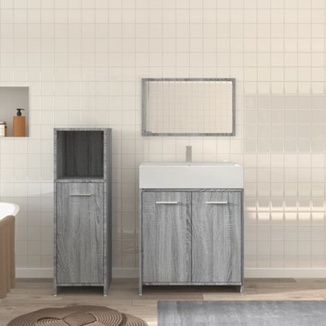 3 Piece Bathroom Furniture Set Grey Sonoma Engineered Wood vidaXL
