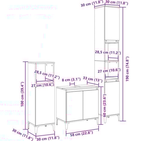 3 Piece Bathroom Furniture Set Sonoma Oak Engineered Wood vidaXL