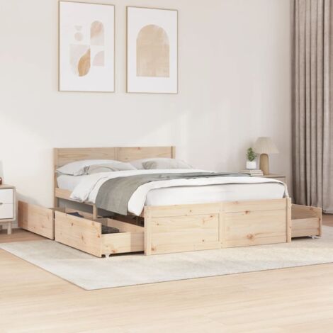 Bed Frame without Mattress 135x190 cm Double Solid Wood Pine vidaXL