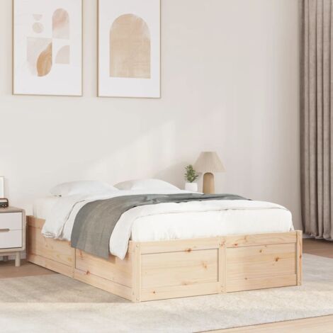 Bed Frame without Mattress 135x190 cm Double Solid Wood Pine vidaXL (1/5)