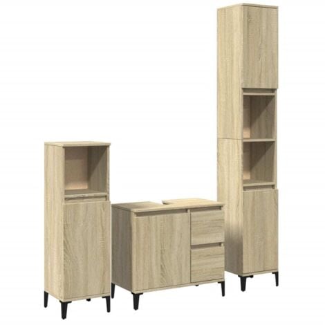 3 Piece Bathroom Furniture Set Sonoma Oak Engineered Wood vidaXL