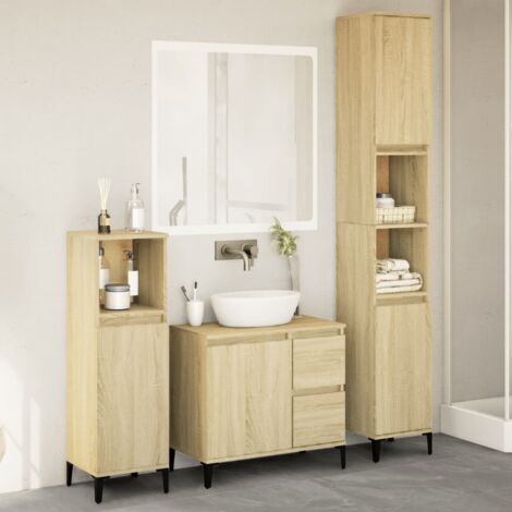 3 Piece Bathroom Furniture Set Sonoma Oak Engineered Wood vidaXL