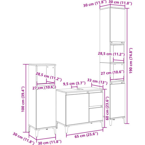 3 Piece Bathroom Furniture Set Sonoma Oak Engineered Wood vidaXL