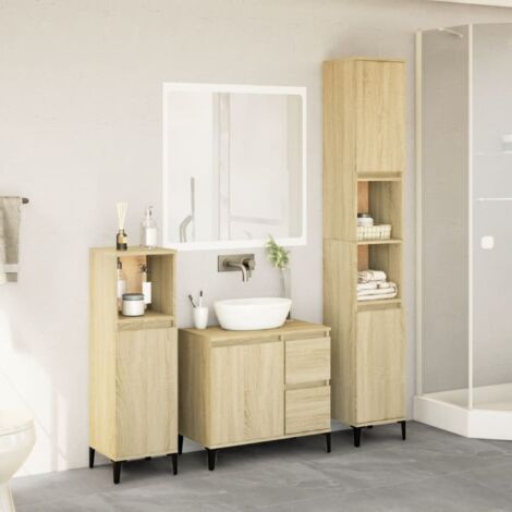 3 Piece Bathroom Furniture Set Sonoma Oak Engineered Wood vidaXL