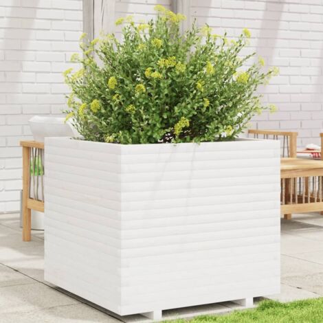 Garden Planter White 80x80x72 cm Solid Wood Pine vidaXL (1/5)