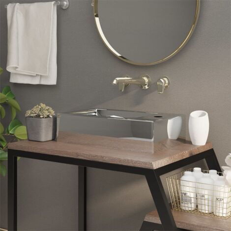 Wash Basin with Overflow 49x25x15 cm Ceramic Silver vidaXL
