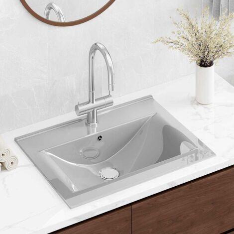 Wash Basin with Overflow 60x46x16 cm Ceramic Silver vidaXL