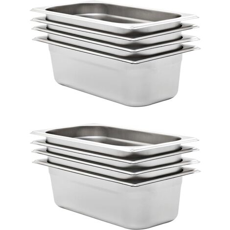 Gastronorm Containers 8 pcs GN 1/3 100 mm Stainless Steel vidaXL
