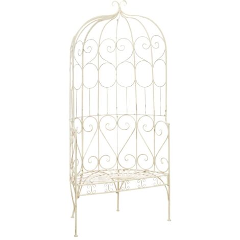 Garden Bench Antique White Wrought Iron Medium Decorative Inlays vidaXL