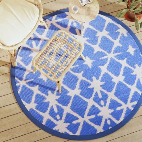 Outdoor Carpet ARAKIL Blue and White Ø160 cm PP vidaXL