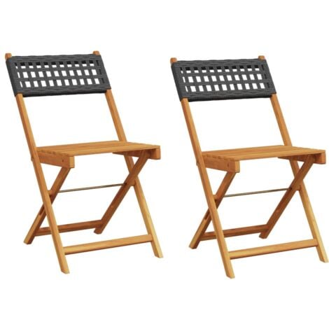 Bistro Chairs 2 pcs Black Solid Wood Acacia and Poly Rattan vidaXL
