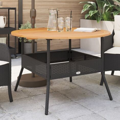 Garden Table with Acacia Wood Top Black Ø110x71 cm Poly Rattan vidaXL (1/5)