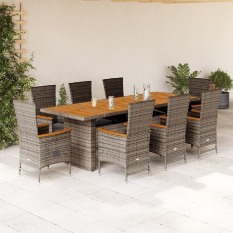 9 Piece Garden Dining Set with Cushions Grey Poly Rattan vidaXL (1/5)