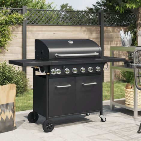 Gas BBQ Grill with 7 Burners Black Powder-coated Steel vidaXL